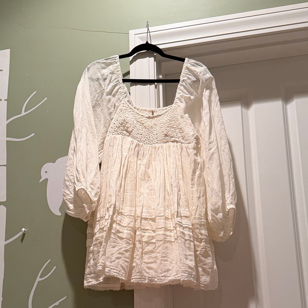 Free People Cream Long Sleeve Dress